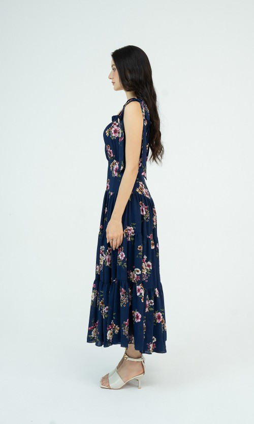 G-Navy Floral Maxi Woven Dress